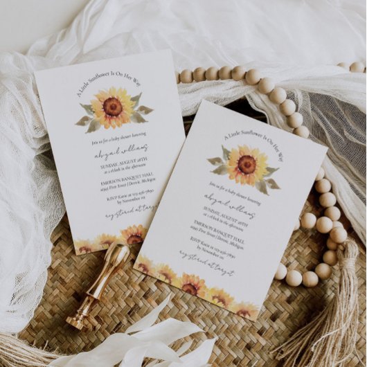 水彩黄色ひまわり赤ちゃんシャワー招待状 招待状