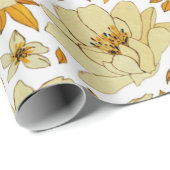 水彩黄色オレンジ色の花模様 ラッピングペーパー (ロールコーナー)