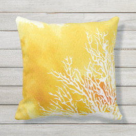 水彩黄色サンゴ礁トレンディービーチ夏 クッション