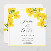 水彩黄色フローラガーデンホワイト結婚ズ セーブザデート (正面/裏面)