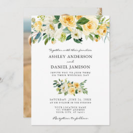 水彩黄色フローラ結婚写真 招待状