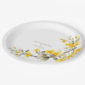 水彩黄色フローラ金ゴールド文字名結婚ズ ペーパープレート (アングル)