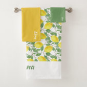 水彩黄色レモンパターングリーンリーフ名 バスタオルセット (インサイチュ)