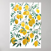 水彩黄色レモン模様 ポスター (正面)