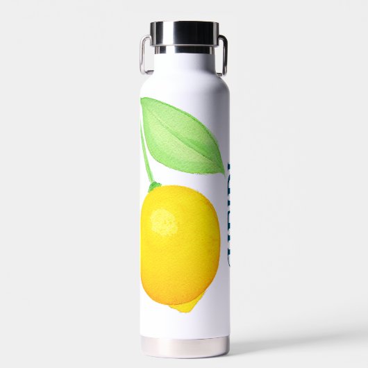 水彩黄色レモン水瓶パーソナライズされた ウォーターボトル (正面)
