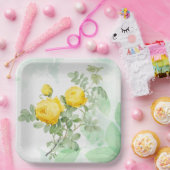 水彩黄色ローズガーデンフラワー自然アート ペーパープレート (パーティー)