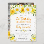 水彩黄色花朵与雏菊 21岁生日 招待状 (正面/裏面)