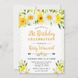 水彩黄色花朵与雏菊 21岁生日 招待状