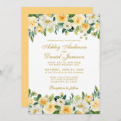 水彩黄色金ゴールドホワイトエレガントな結婚式 招待状 (正面/裏面)