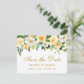 水彩黄色金ゴールド白フローラ保存日 案内ポストカード (スタンド正面)