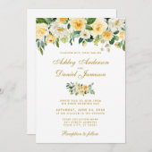 水彩黄色金ゴールド結婚緑 招待状 (正面/裏面)