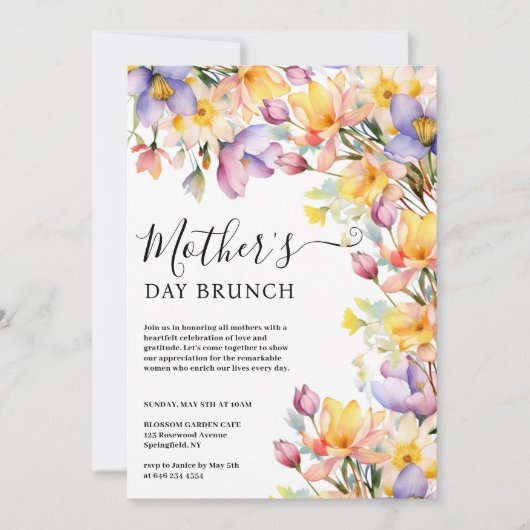 水彩黄花の母の日 招待状 (正面)