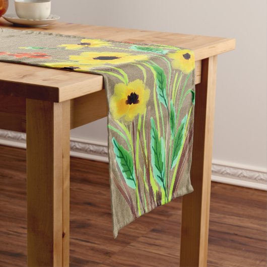 水彩黄花オンバーラップ ショートテーブルランナー (インサイチュ)