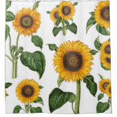 水彩黄花植物葉 シャワーカーテン (正面)