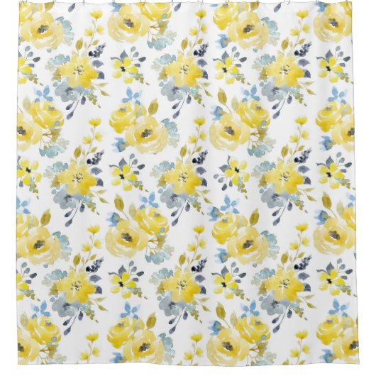 水彩黄花模様 シャワーカーテン (正面)