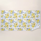 水彩黄花模様 ビーチタオル (正面)