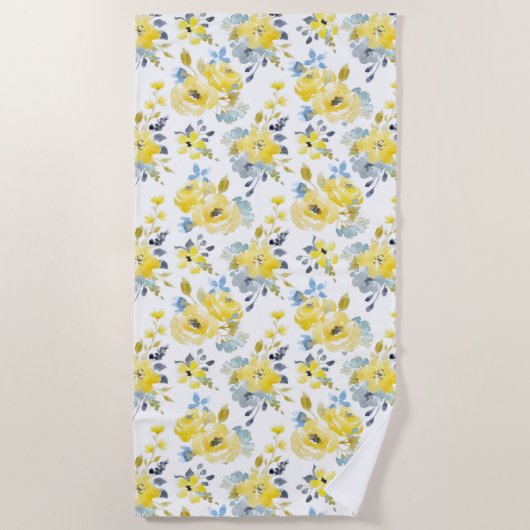 水彩黄花模様 ビーチタオル (正面)