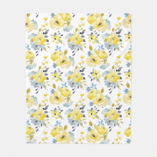 水彩黄花模様 フリースブランケット (正面)