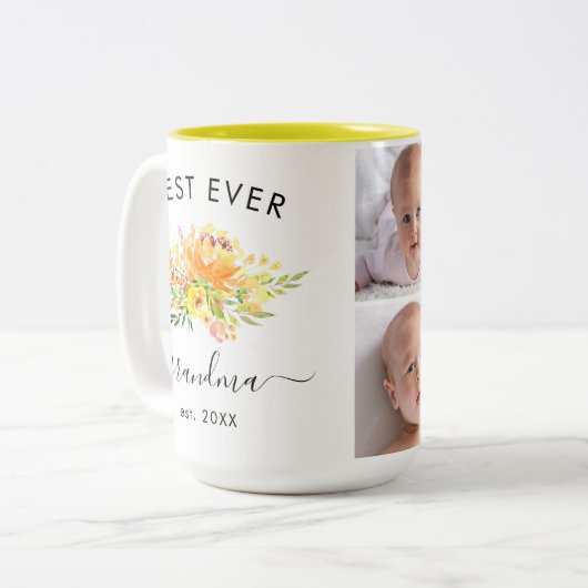 水彩黄花4カスタム枚おばあちゃん ツートーンマグカップ (正面左)