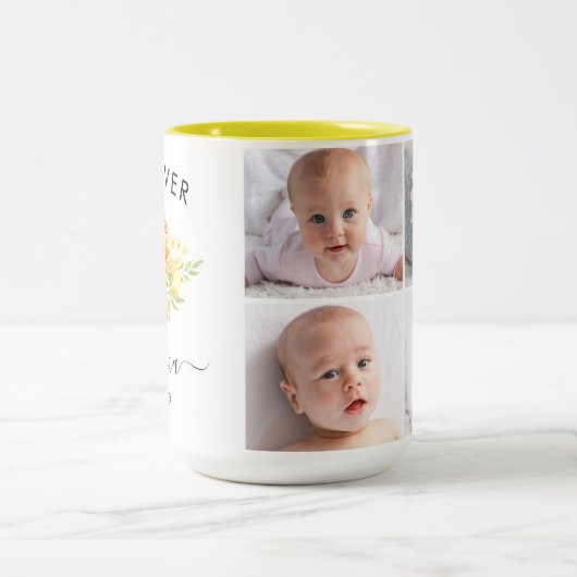 水彩黄花4カスタム枚おばあちゃん ツートーンマグカップ (中央)