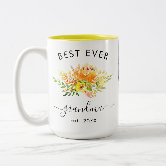 水彩黄花4カスタム枚おばあちゃん ツートーンマグカップ (左)