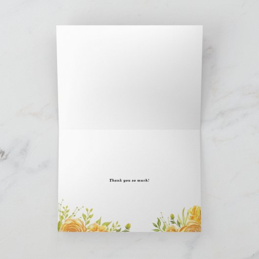 水彩黄薔薇と牡丹結婚の サンキューカード (内部)