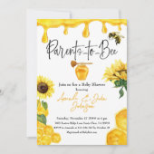 水彩黄蜂蜜ひまわりミツバチ赤ちゃんシャワー 招待状 (正面)