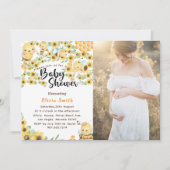 水彩黄蜂蜜ひまわりミツバチ赤ちゃんシャワー 招待状 (正面)