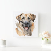 水彩黄褐色アナトリア羊飼い犬 スクエア壁時計 (ホーム)