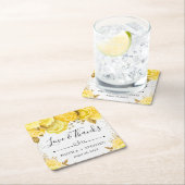 水彩黄釉バラ結婚ズ スクエアペーパーコースター (インサイチュ)