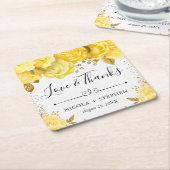 水彩黄釉バラ結婚ズ スクエアペーパーコースター (アングル)