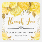 水彩黄釉バラ誕生日 スクエアシール (正面)