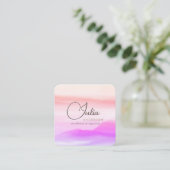 水彩黄金と赤面ピンクホログラフィーのスクリプト スクエア名刺 (スタンド正面)