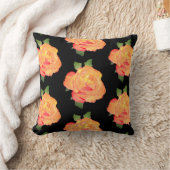 水彩黄金のバラオンブラック クッション (ブランケット)