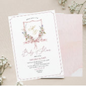 水彩黄金のピンクの花のcrestsベビーショウ 招待状