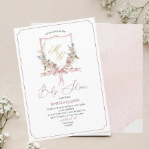 水彩黄金のピンクの花のcrestsベビーショウ