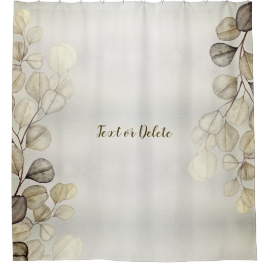 水彩黄金のユーカリの葉の光沢のあるエレガント色 シャワーカーテン (正面)