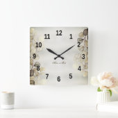 水彩黄金のユーカリの葉の光沢のあるエレガント色 スクエア壁時計 (ホーム)