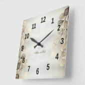 水彩黄金のユーカリの葉の光沢のあるエレガント色 スクエア壁時計 (傾斜)