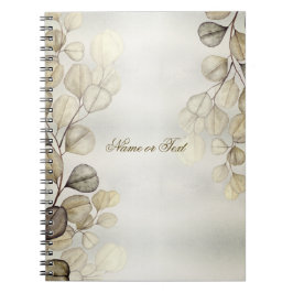 水彩黄金のユーカリの葉の光沢のあるエレガント色 ノートブック