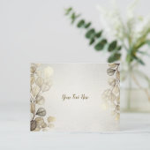 水彩黄金のユーカリの葉の光沢のあるエレガント色 ポストカード (スタンド正面)