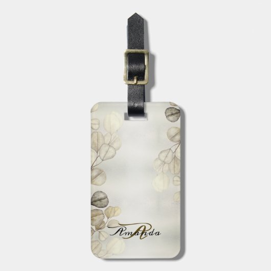 水彩黄金のユーカリの葉の光沢のあるエレガント色 ラゲッジタグ (正面縦)