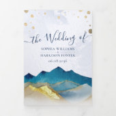 水彩黄金の山の写真コラージュ結婚ズ 三つ折り招待状 (カバー)