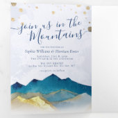 水彩黄金の山の写真コラージュ結婚ズ 三つ折り招待状 (内部最初)