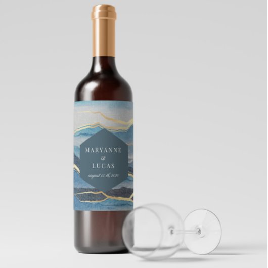 水彩黄金の風景結婚のワインラベル ワインラベル