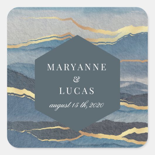 水彩黄金の風景結婚封筒用シール スクエアシール (正面)