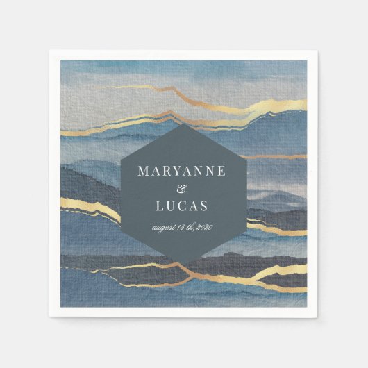 水彩黄金の風景結婚紙 スタンダードカクテルナプキン (正面)
