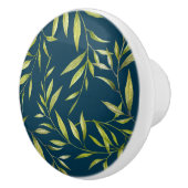 水彩黄金緑の月桂樹葉模様 セラミックノブ (右)