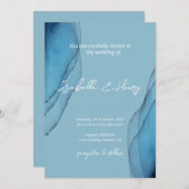 水彩黄青アクアマ結婚リン 招待状 (正面/裏面)