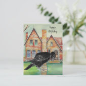 水彩黒いカラスの家のスクリプト名| ポストカード (スタンド正面)